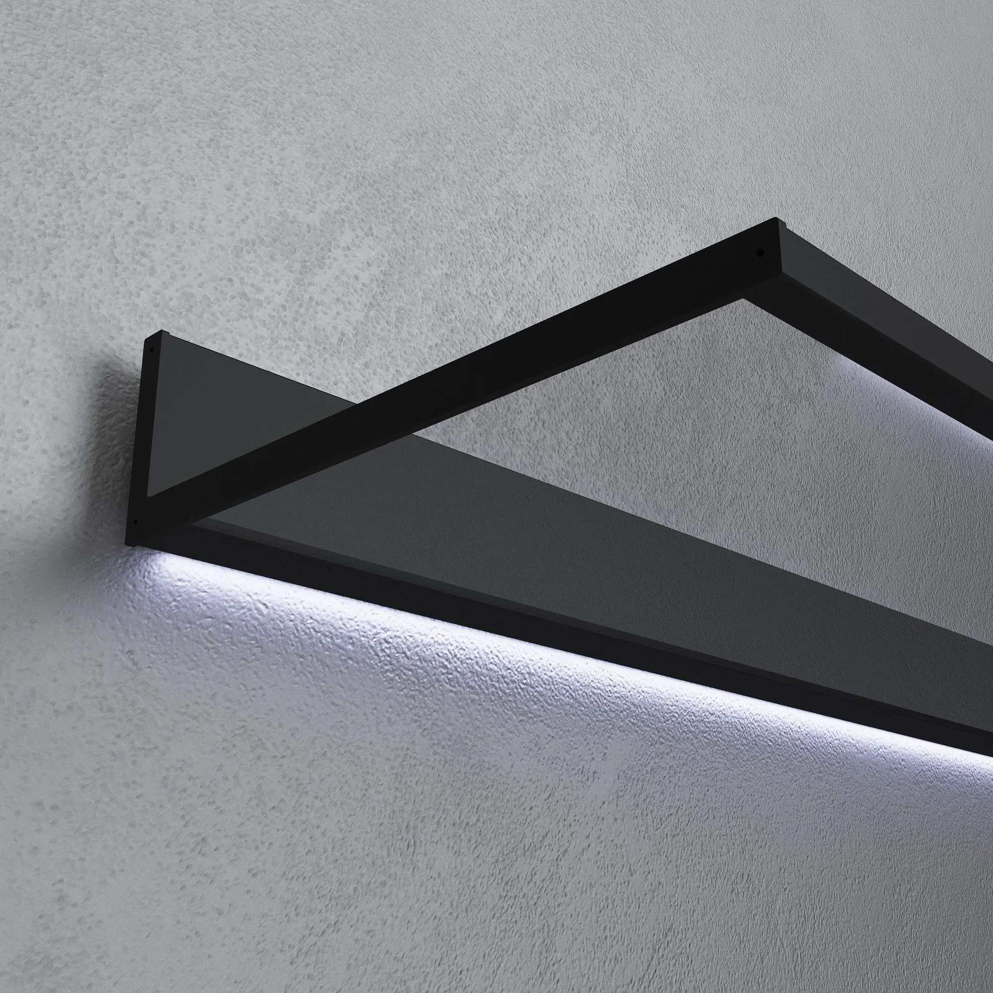 mini-Полка LUMINA с подсветкой. Профиль в цвете AL08 Black, стекло GT02 Trasparente Grafite.