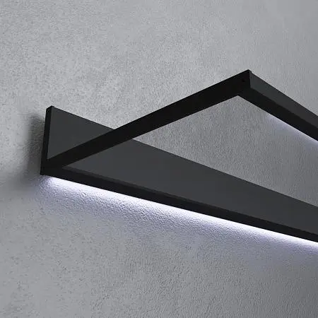 Полка LUMINA с подсветкой. Профиль в цвете AL08 Black, стекло GT02 Trasparente Grafite.