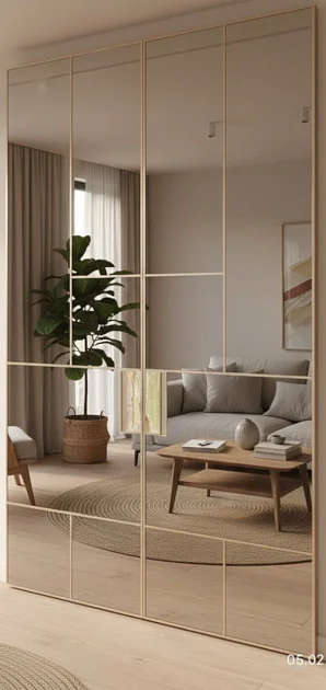LONGHI (made in Italy), LAND 341. Двустворчатые раздвижные двери в пенал / в стену. Безопасное бронзовое стекло с зеркальным эффектом. (70+70)x255h см.
