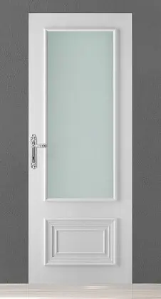 Классическая дверь со стеклом PRIMA-60 V Bianco. Эмаль. Скрытый короб