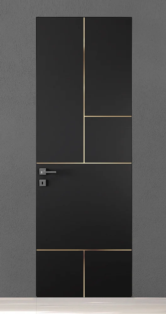 TREND-60, модель TR18m, матовая эмаль L10 Nero, молдинг в цвете Gold. "Скрытый" короб INVISIBLE.