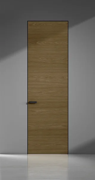 FILO-60, Alu, модель Vento, натуральный шпон "орех американский", алюминиевая торцевая кромка в чёрном цвете. Алюминиевый "скрытый" короб с полотном толщиной 6 см.