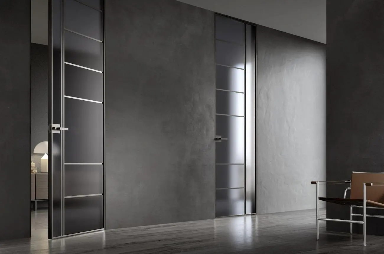 Quadro-Line, telaio Grafite con inserti, vetro Grigio Satinato.