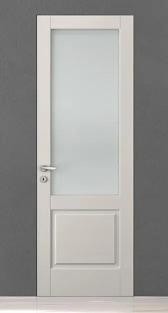 CORDA-60, модель 103V, матовая эмаль L06 Grigio Seta, стекло Satinato Bianco, скрытый короб INVISIBLE.