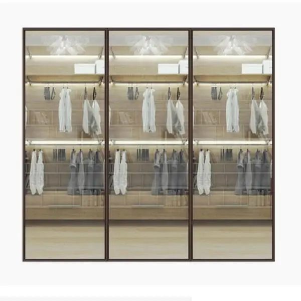 Раздвижная перегородка STRATUS-SLIM, безопасное прозрачное серое стекло, алюминиевый профиль и трек в чёрном цвете.