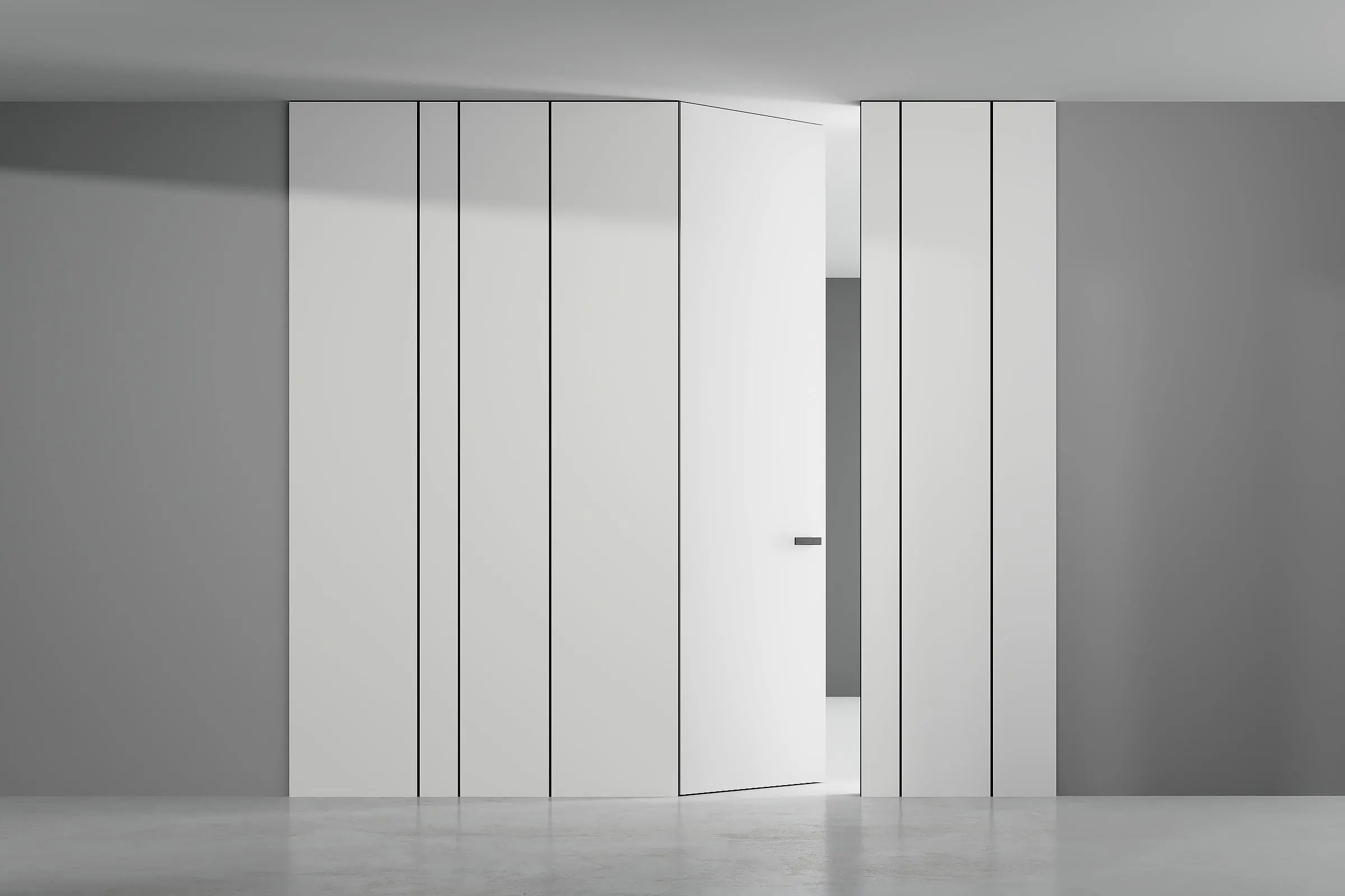 mini-Стеновые панели COVER STOCK, матовая эмаль L01 Bianco, молдинги в отделке AL08 Black.