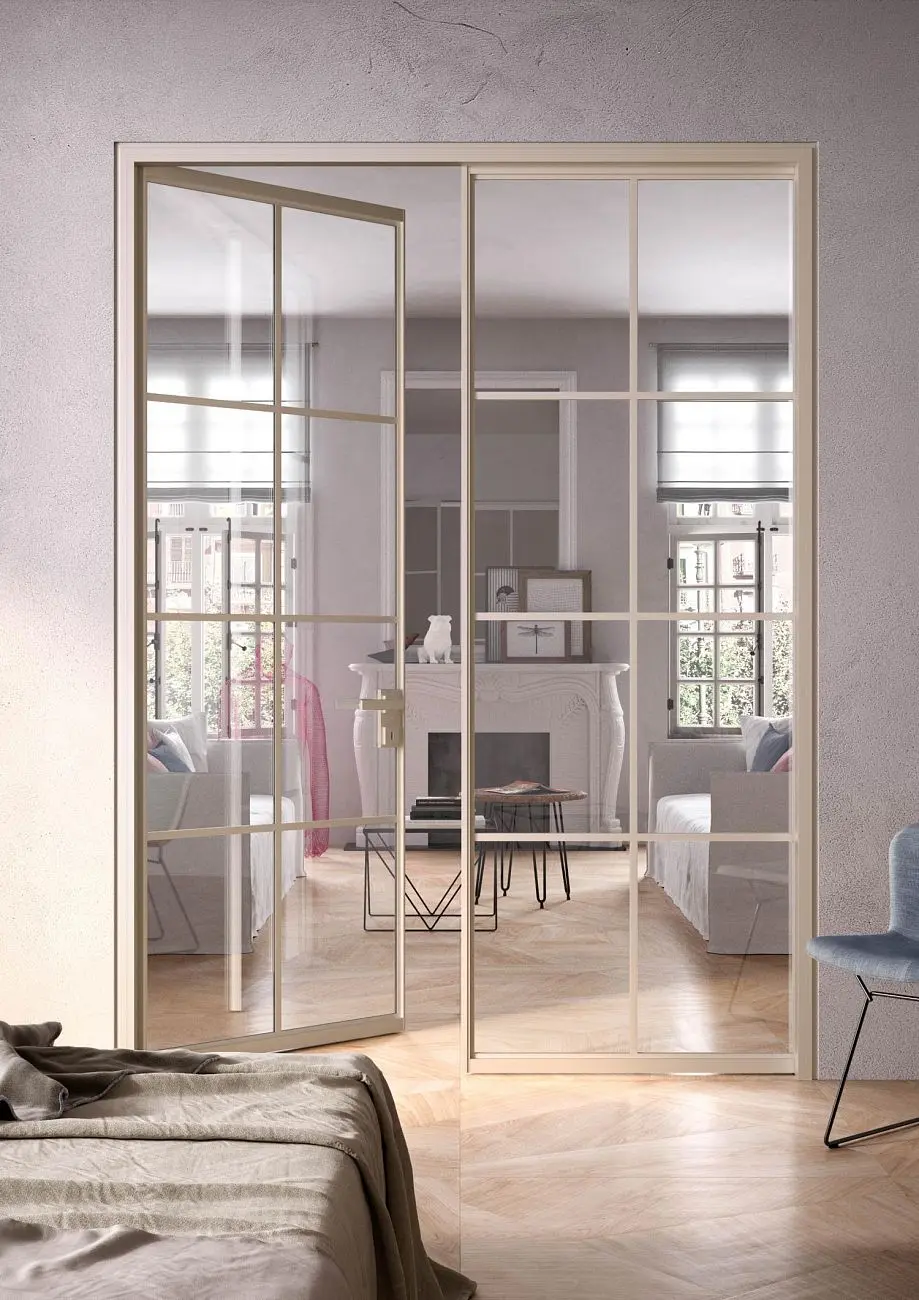 BATTSFLT CORRCD QUADRA product door double champagne trasparent glass.