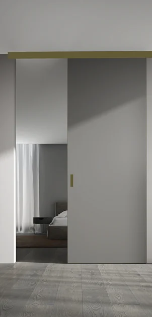 UNION, STRATUS-LAGO. Раздвижная дверь по стене, видимый трек. Зеркало, алюминиевый каркас полотна. 90x230h (см).