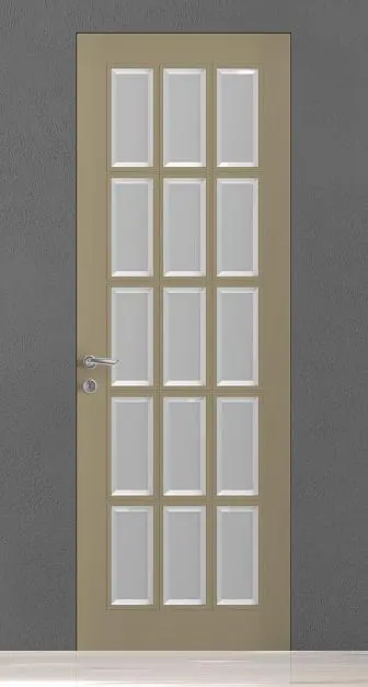 CORDA-60, U02i, матовая эмаль Tortora, стекло Satinato Bianco с фацетом, "скрытый" короб.