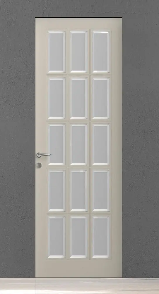 TREND-60, U02i, матовая эмаль Grigio Seta, стекло Satinato Bianco с фацетом, "скрытый" короб.